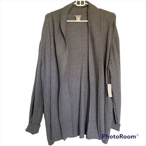 NWT Chico’s Gray Cardigan Sweater Cable Detail Cashmere Blend Size 16-18